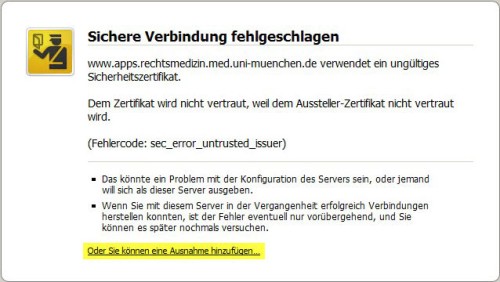 Firefox 3 Zertifikat Hinweis
