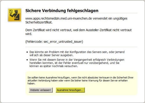 Firefox 3 Zertifikat Hinweis