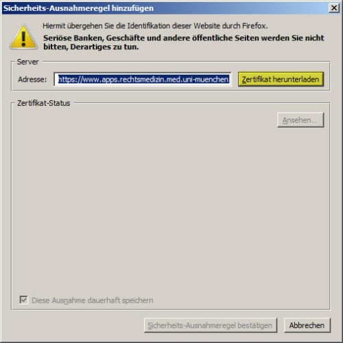 Firefox 3 Zertifikat Hinweis