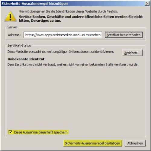 Firefox 3 Zertifikat Hinweis